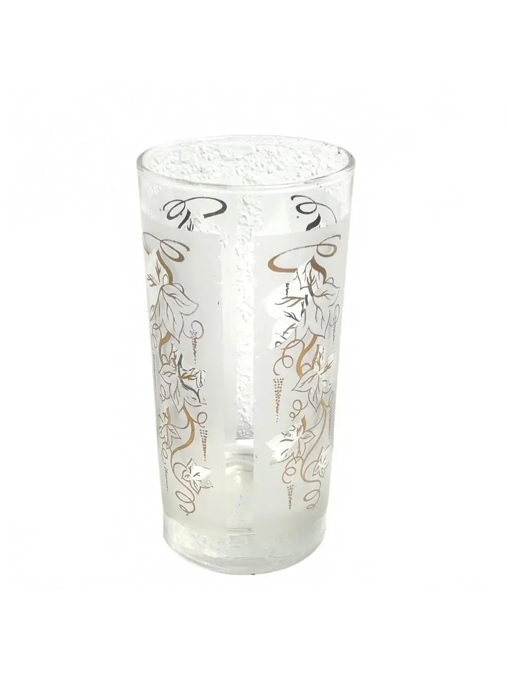 Set of 2 Vintage Glasses with Gold and White Leaf Design